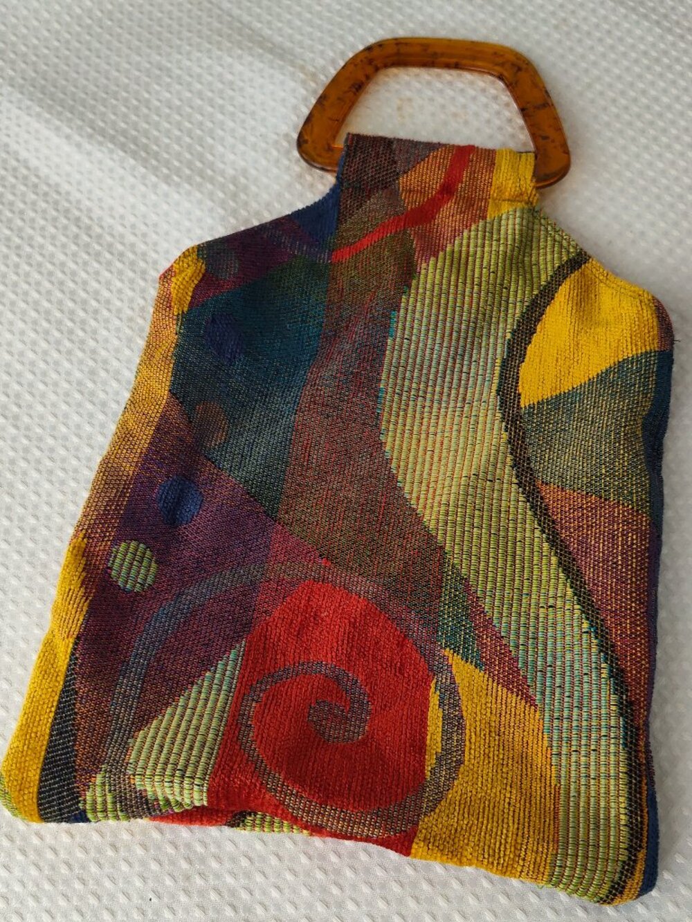 Boho Chic Handbag, Hippie, Embroidered, Retro, Abstract, Plastic Handles